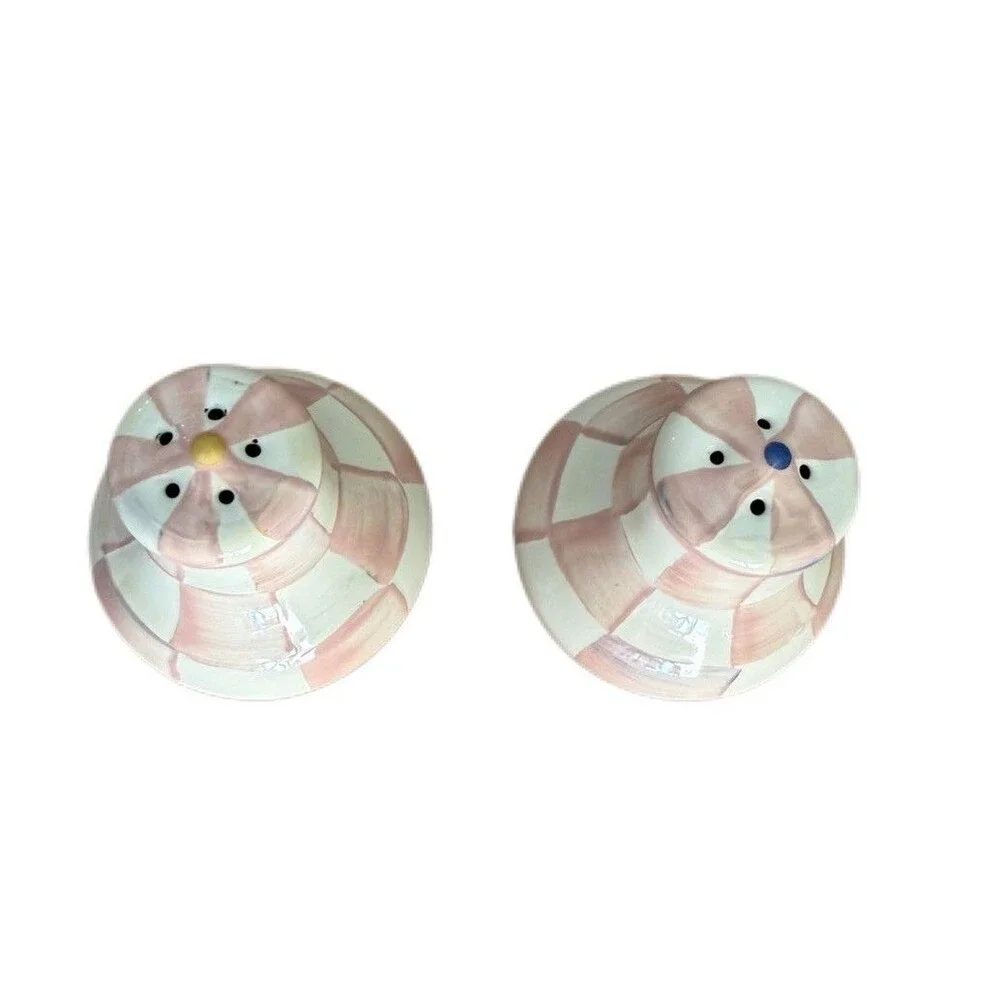 Mackenzie Childs Rosy Check Salt & Pepper Shakers New in Box
